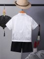 2pcs Set Of Casual And Comfortable Cool Plate Buckle Outfit With Color Collision And Traditional Chinese Style For Young Boys In Summer.