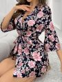 Floral Printed V-Neck Robe