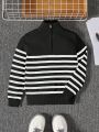 SHEIN Young Boy Striped Pattern Half Zip Sweater