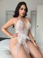 Plus Floral Lace Belted Teddy Bodysuit