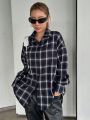 DAZY Oversized Plaid Shirt With Drop Shoulders