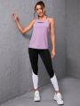 Women's 2 in 1 Tank Top With Open Back And Contrasting Color Sports Pants