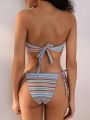 SHEIN X Lily May Mac Women's Striped Bandeau Tie Bikini Set