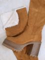 Fuzzy Trim Chunky Heeled Boots