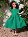 SHEIN Kids Cooltwn Young Girl Ruffle Trim Solid Dress Without Handband