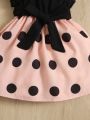 Baby Polka Dot Asymmetrical Neck Belted Dress