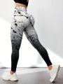 Yoga Floral Elastic Gradient Compression Leggings For Sports (Random Print)