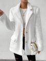 SHEIN Essnce Lapel Neck Flap Detail Teddy Coat