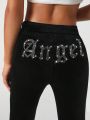 Judi Designs Co. Text & Rhinestone Decor Flared Pants