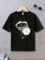 1pc Fashionable Basketball Pattern Printed Basic Round Neck Short Sleeve T-shirt For Tween Boys