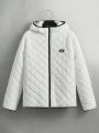 SHEIN Men Letter Patched Detail Contrast Binding Hooded Quilted Coat