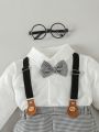 Baby Boys' Academy Bow Tie Shirt And Plaid Suspenders Pants Set