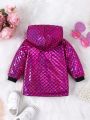 Baby Girl Fish Scales Print Plush Lined Hooded Coat