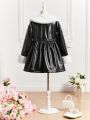 SHEIN Tween Girl Borg Collar PU Leather Smock Coat