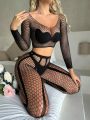 Cut Out Fishnet Crotchless Lingerie Set Without Liner