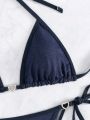 SHEIN Swim HotGoth Solid Halter Triangle Tie Side Bikini Swimsuit