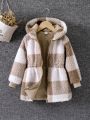 SHEIN Kids EVRYDAY Toddler Girls' Reversible Hooded Coat With Waist Tie, Made Of Plush Material, Keeping Warm And Comfortable, Casual And Simple Style