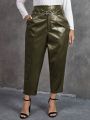 SHEIN Clasi Plus Size High Waist Slanted Pocket Pu Leather Pants