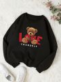 Teen Girls' Bear & Letter Printed Fleece Hoodie