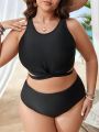 SHEIN Swim Basics Plus Size Women'S Cross-Tie Swimsuit Top