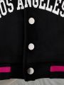 Baby Girl Letter Graphic Striped Trim Colorblock Varsity Jacket Without Tee