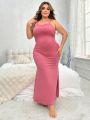 Plus Size Solid Color Tight Backless Cami Long Nightgown