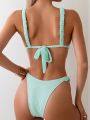 SHEIN Swim Basics Women'S Two-Tone Gingham High-Cut Bikini Set