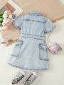 Girls' (Little) Casual And Comfortable Workwear Denim Overall Dress With Pockets