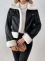 SHEIN Frenchy Women's Plush Patchwork Black Jacket