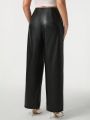 Sara Cennamo Plus Zip Fly Flap Detail PU Leather Wide Leg Pants