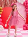 SHEIN Kids CHARMNG Toddler Girls' New Summer Sleeveless Dress Lovely Princess Dress With Heart Pattern