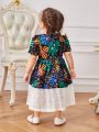 Baby Girl Spring Classic Floral Print Splicing Lace Cute Daily Casual Elegant Gorgeous Dress