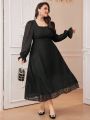 SHEIN Modely Plus Size Women'S Square Collar Lotus Leaf Sleeve Long Dress