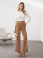 SHEIN BIZwear Women'S Solid Color Flared Pants With Slanted Pockets