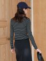 Striped Pattern Scoop Neck Sweater