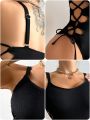SHEIN DD+ Women'S Pure Color One Piece Swimsuit With Straps On Waist Side