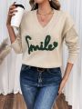 SHEIN Frenchy Women'S Sweater With Letter & Heart Pattern