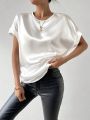 SHEIN Privé Batwing Short Satin Sleeve Blouse With Round Neckline