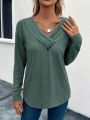 Button Decorated Drop Shoulder T-shirt