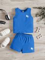 SHEIN Baby Boy Letter Print Vest Top + Shorts Set