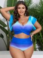 SHEIN Swim Vcay Plus Size Women'S Gradient Butterfly Sleeve Swimsuit Set