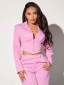 SHEIN SXY Lapel Collar Short Crop Suit Jacket With Pointed Hem