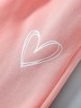 2pcs Teen Girls' Casual Romantic Heart Print Sweatshirt And Pants