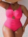 SHEIN Swim Vcay Plus Size Solid Color Hollow Out One Piece Swimsuit