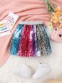 Young Girl Ombre Sequin Print Contrast Tape Waist Skirt