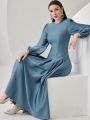 SHEIN Modely Ladies' Solid Color Lantern Sleeve Pleated Dress