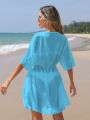 SHEIN SHEIN Swim BohoFeel Contrast Tape Batwing Sleeve Cover Up Dress