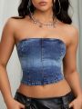 SHEIN ICON Women'S Vintage Denim Strapless Top