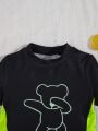 SHEIN Toddler Boys' Reflective Cartoon Bear Pattern T-Shirt, Pants And Shorts 3pcs Set, Swimwear