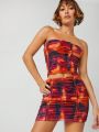 IMEXY SHEIN BAE Tie Dye Ruched Tube Top & Bodycon Skirt